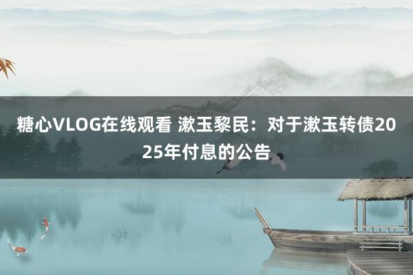 糖心VLOG在线观看 漱玉黎民：对于漱玉转债2025年付息的公告